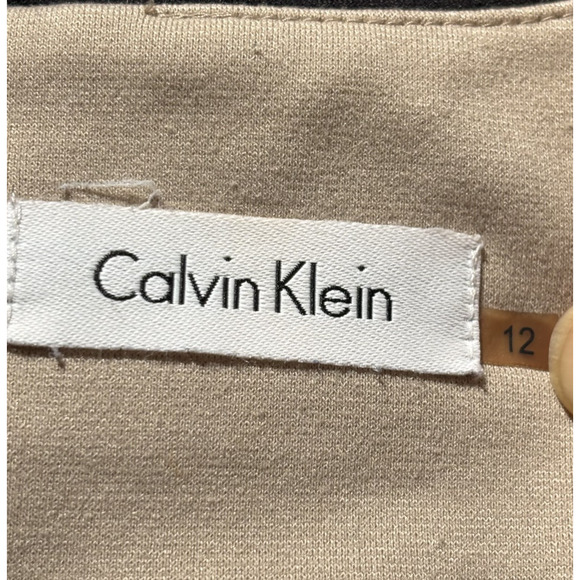 Calvin Klein Dress Sz 12 Black Beige Striped Sleeveless Crew Neck Corpcore EUC - Picture 3 of 10